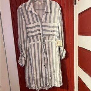 Passport Gray and White Striped Tunic Shirt Dress S